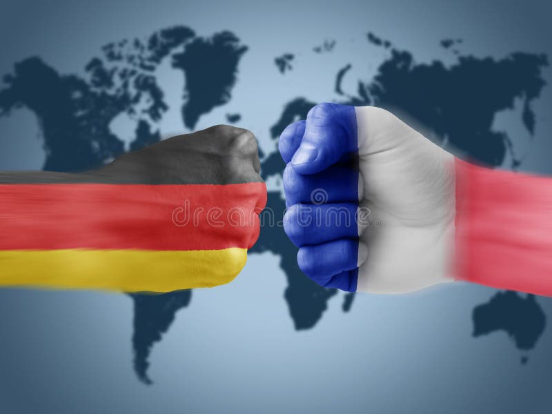 France Vs Germany, Euro National Flags And Football Trophy Silhouette