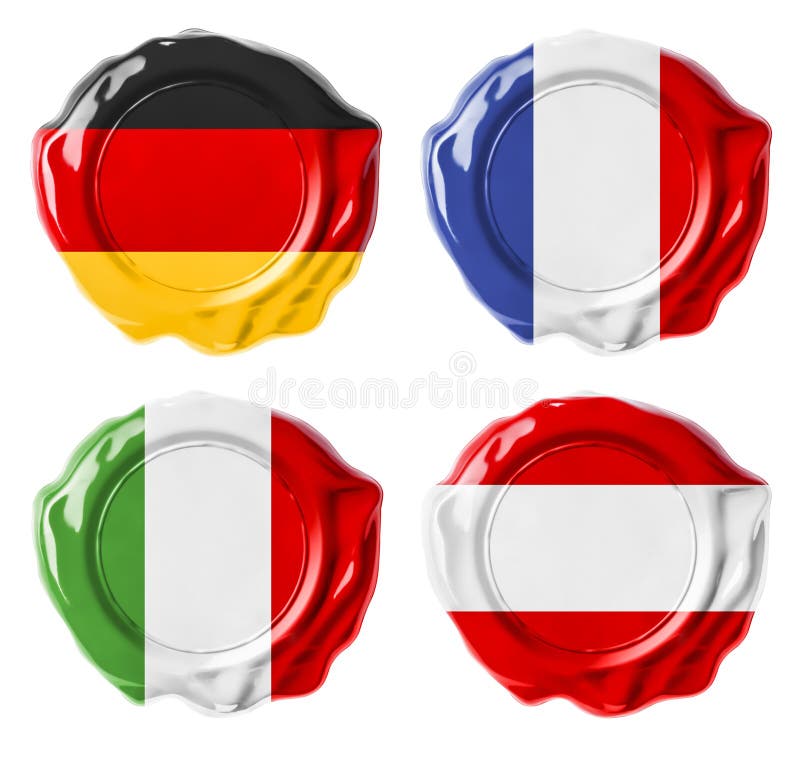 Germany, France, Italy, Austria national flag seals or signets