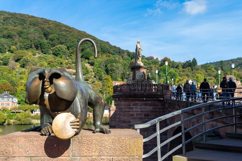 Germany, Heidelberg Bronze Statue of a Monkey Editorial Photography