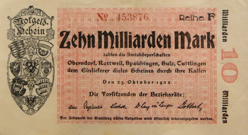 Germany hyperinflation: ten billion Mark Weimar Republic Reichsbanknote