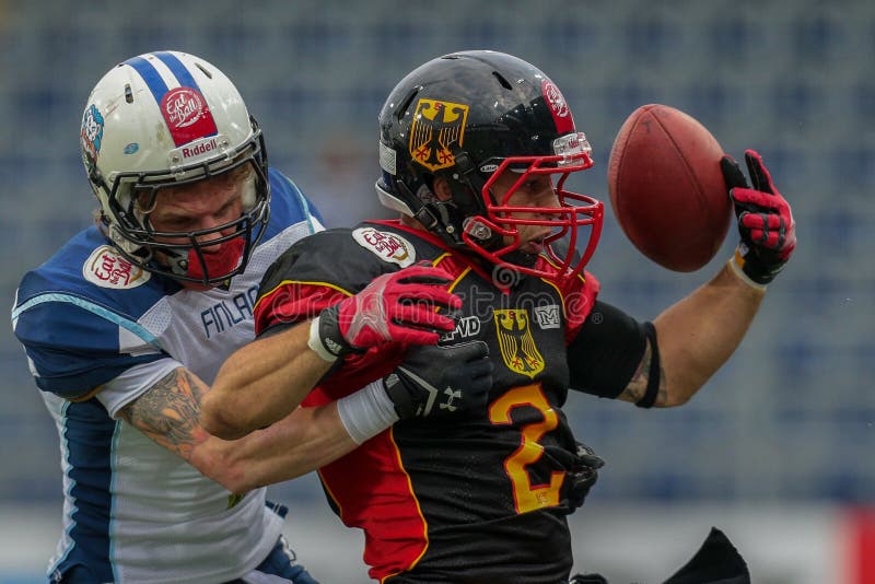 ST. POELTEN, AUSTRIA - MAY 30, 2014: RB Danny Washington (#2 Germany) is ta...