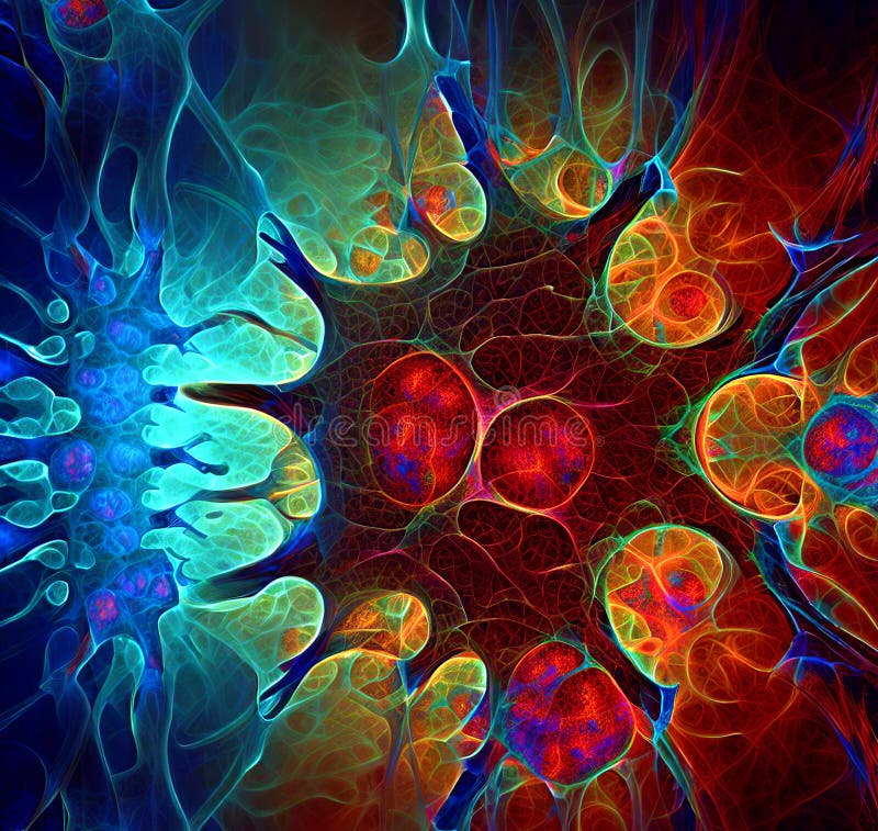 Germs Cells Under Microscope. Viruses, Bacteria and