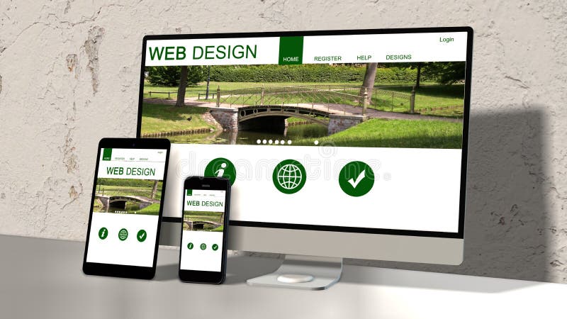 Geräte entgegenkommend mit entgegenkommendem Websitedesign lizenzfreie abbildung Geräte entgegenkommend mit entgegenkommendem Websitedesign lizenzfreie abbildung