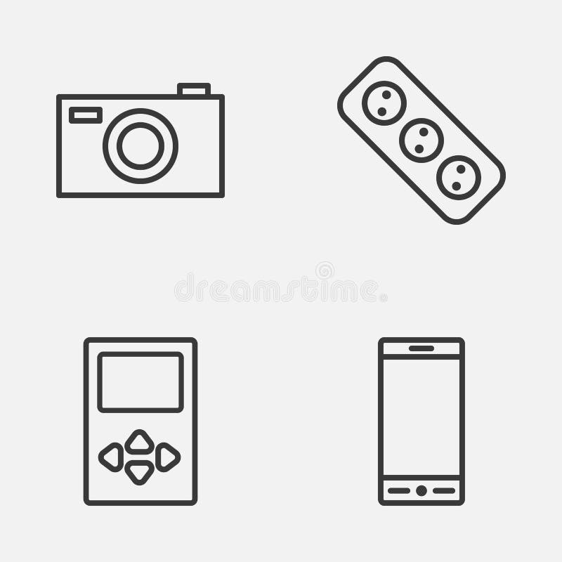 Gerätikonen eingestellt Sammlung Spieler, Verlängerungskabel, Digitalkamera und andere Elemente Schließt auch Symbole wie ein vektor abbildung Gerätikonen eingestellt Sammlung Spieler, Verlängerungskabel, Digitalkamera und andere Elemente Schließt auch Symbole wie ein vektor abbildung
