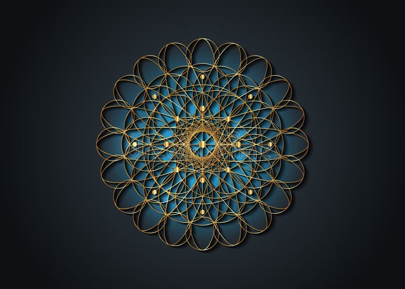 Sacred Geometry esoteric Flower of Life, gold filigree mandala embroidery jewelry concept. Seed of life symbol, golden luxury logo