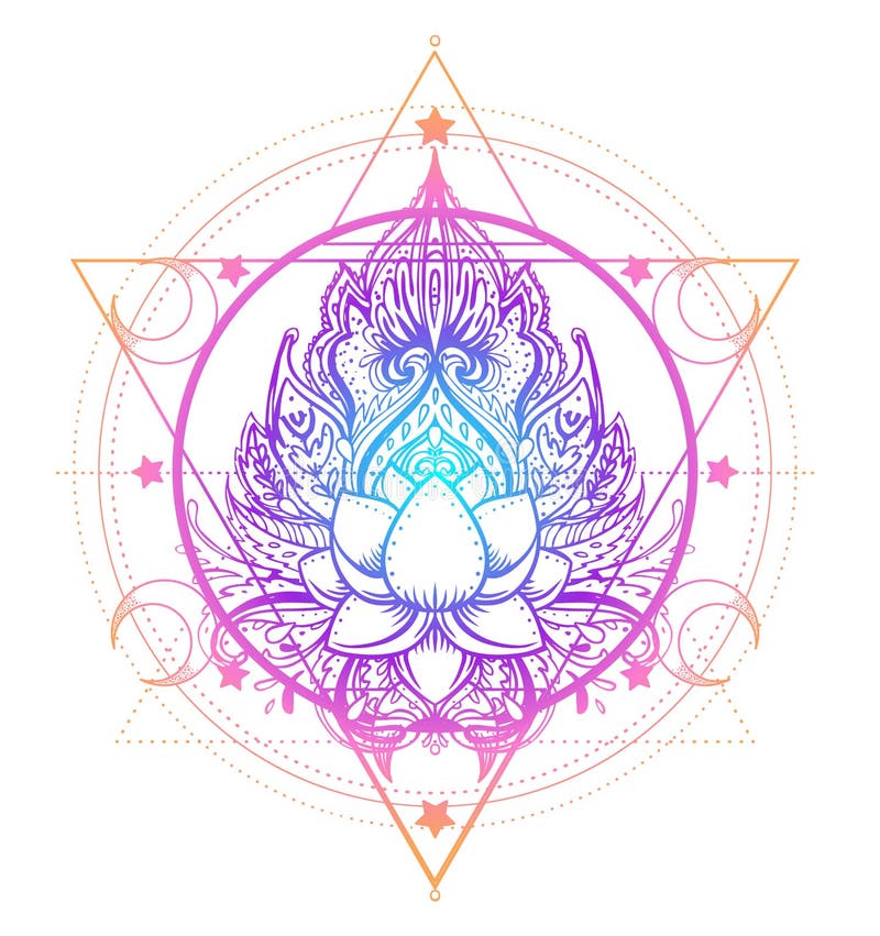 Gesacred Geometry en Boo symboolreeks Ayurveda teken van harmonie en evenwicht Tattoontwerp, logo yoga poster, t-shirt