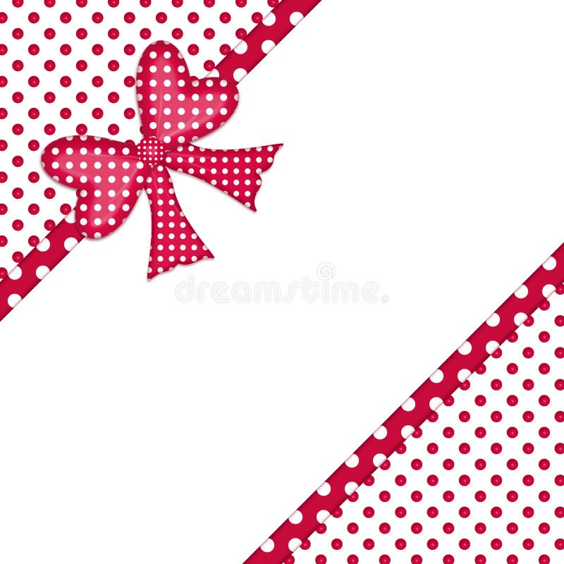Red polka dot gift bow and ribbon corner borders on white background. Red polka dot gift bow and ribbon corner borders on white background