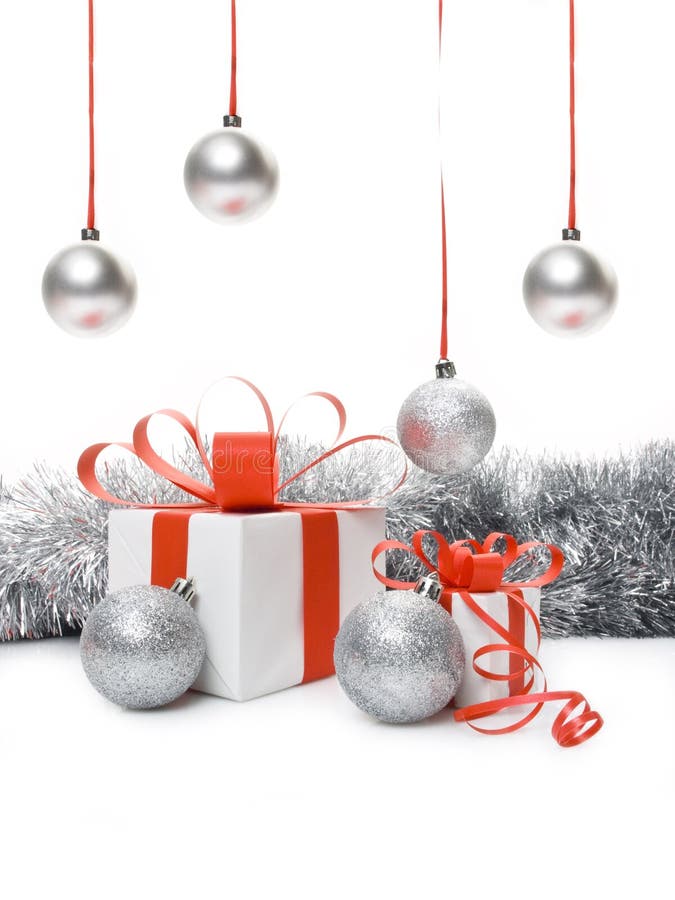 Geschenkkasten und Weihnachtsflitter stockbilder Geschenkkasten und Weihnachtsflitter stockbilder