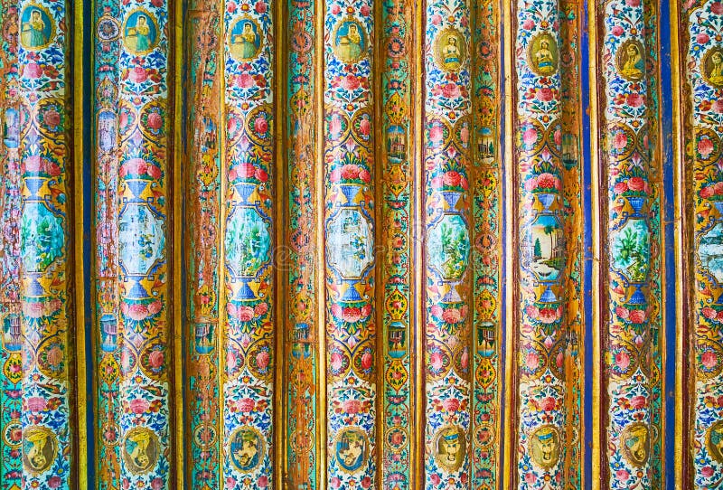 Geschilderde details van Qavam-Huis, Shiraz, Iran royalty-vrije stock fotografie Geschilderde details van Qavam-Huis, Shiraz, Iran royalty-vrije stock fotografie