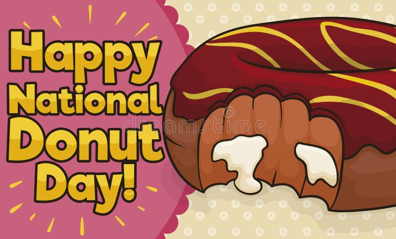 Geschmackvolle Hälfte gebissener Donut mit Vanille-Creme für Donut-Tagesfeier, Vektor-Illustration lizenzfreie abbildung
