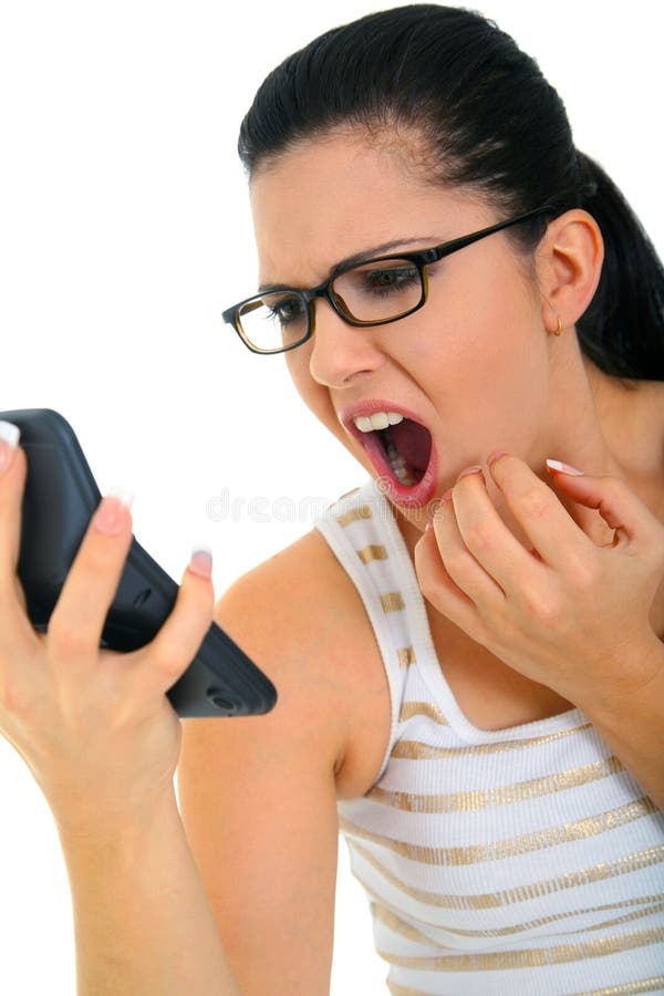 Geschokt Mamma dat Calculator bekijkt stock fotografie