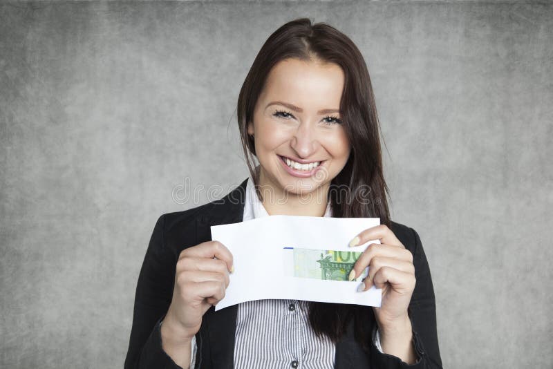 Geschäftsfrau mit einem Bestechungsgeld stockbild Geschäftsfrau mit einem Bestechungsgeld stockbild