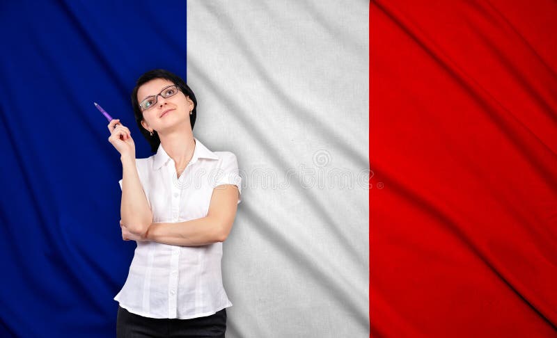 Geschäftsfrau und Frankreich-Flagge lizenzfreie stockfotos Geschäftsfrau und Frankreich-Flagge lizenzfreie stockfotos