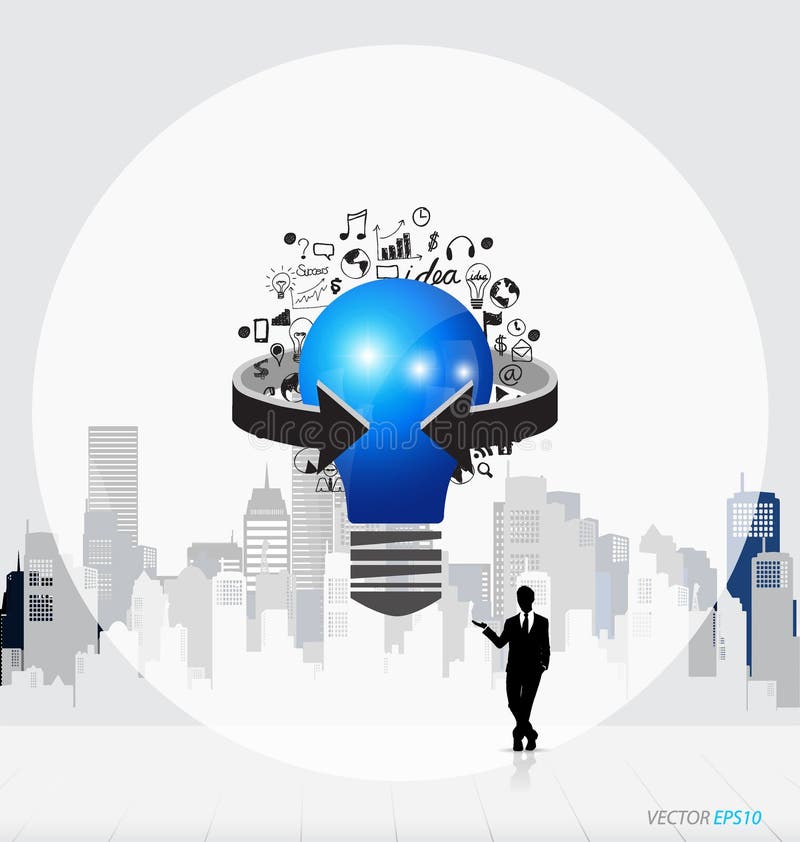 Geschäftsleute Schattenbilder und Glühlampe als Inspiration concep vektor abbildung Geschäftsleute Schattenbilder und Glühlampe als Inspiration concep vektor abbildung