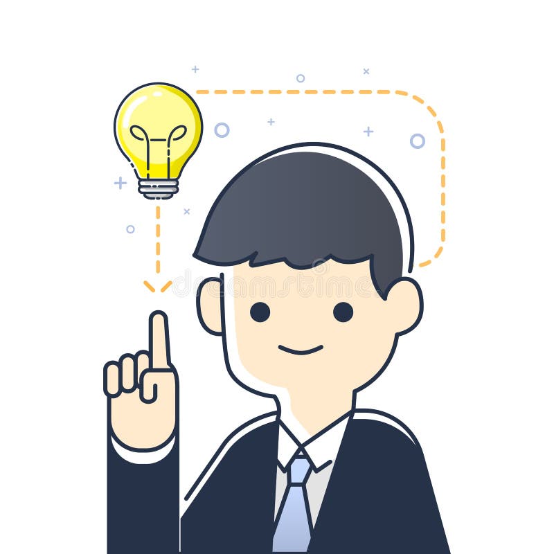 Geschäftsmann, der auf die Glühlampe hat eine gute Idee, Vektorillustration zeigt vektor abbildung Geschäftsmann, der auf die Glühlampe hat eine gute Idee, Vektorillustration zeigt vektor abbildung