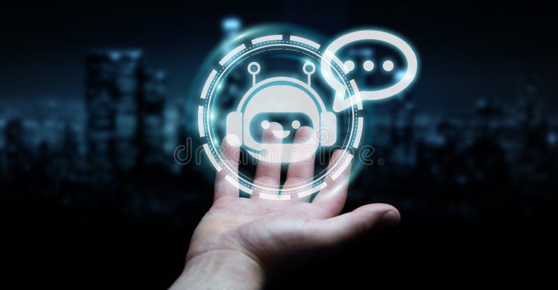 Geschäftsmann, der mit Wiedergabe chatbot Anwendung 3D plaudert stock abbildung Geschäftsmann, der mit Wiedergabe chatbot Anwendung 3D plaudert stock abbildung