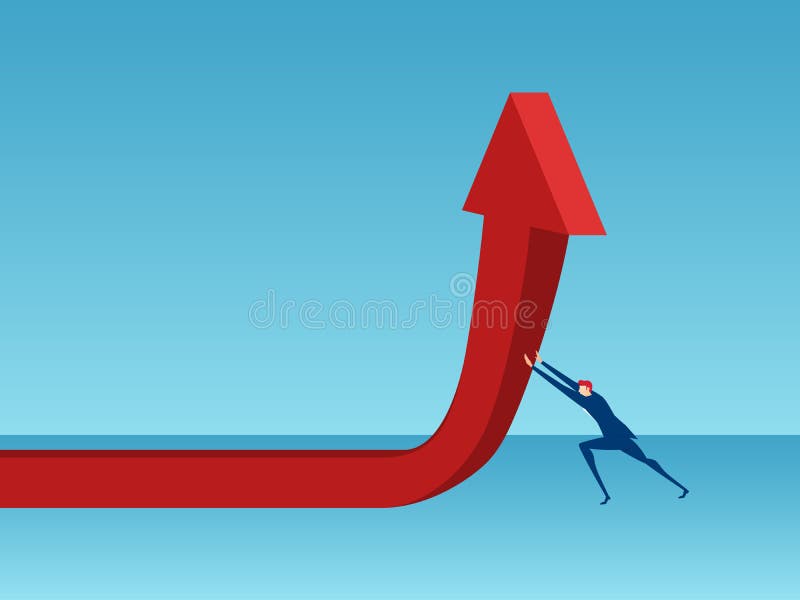 Geschäftsmann, der rotes Pfeildiagramm drückt Diagrammwachstumsfinanzerfolgskonzept stock abbildung Geschäftsmann, der rotes Pfeildiagramm drückt Diagrammwachstumsfinanzerfolgskonzept stock abbildung