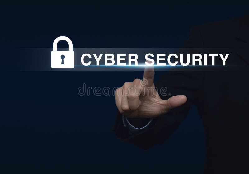 Geschäftsmann, der Sicherheitsknopf auf virtuellem Schirm, Technolo bedrängt stockfotos Geschäftsmann, der Sicherheitsknopf auf virtuellem Schirm, Technolo bedrängt stockfotos