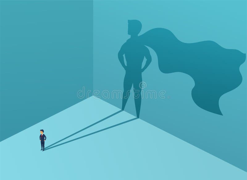 Geschäftsmann mit Schattensuperhelden Supermanagerführer im Geschäft Konzepterfolg, Qualität der Führung, Vertrauen