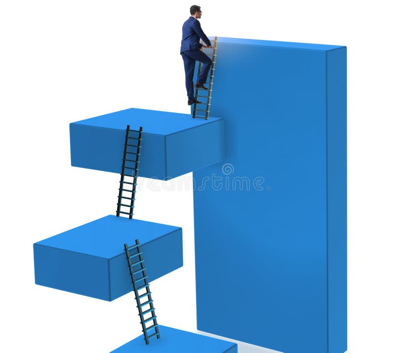 Geschäftsmann oben auf dem weißen Block stockfoto Geschäftsmann oben auf dem weißen Block stockfoto