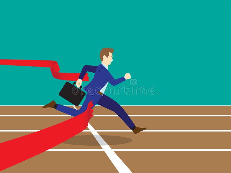 Geschäftsmann-Running Through Finish-Linie stock abbildung Geschäftsmann-Running Through Finish-Linie stock abbildung