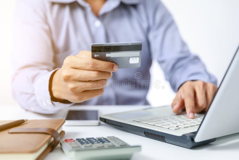 Businessman do online shopping on computer with credit card, banking finance. Businessman do online shopping on computer with credit card, banking finance