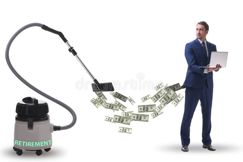 Geschäftsmann und Staubsauger, der Geld aus ihm heraus saugt stockfoto Geschäftsmann und Staubsauger, der Geld aus ihm heraus saugt stockfoto