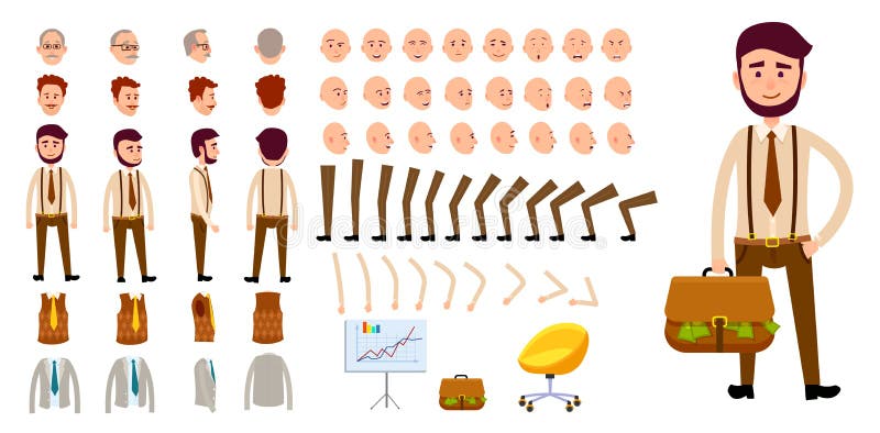 Geschäftsmanncharakter-Schaffungssatz Karikaturdesign vektor abbildung Geschäftsmanncharakter-Schaffungssatz Karikaturdesign vektor abbildung