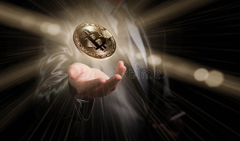 Geschäftsmanngriff bitcoin, Schlüsselwährung begrifflich, neue Klassen