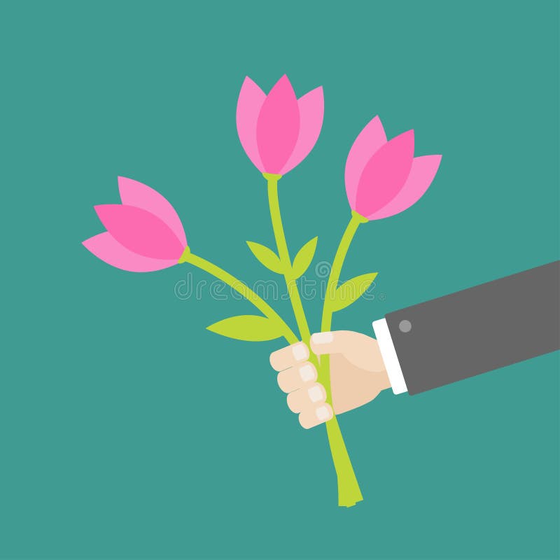 Geschäftsmannhand, die Blumenstrauß der rosa Tulpe hält lizenzfreie abbildung Geschäftsmannhand, die Blumenstrauß der rosa Tulpe hält lizenzfreie abbildung