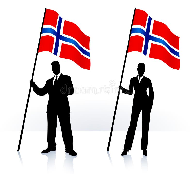 Geschäftsschattenbilder mit wellenartig bewegender Markierungsfahne von Norwegen lizenzfreie abbildung Geschäftsschattenbilder mit wellenartig bewegender Markierungsfahne von Norwegen lizenzfreie abbildung