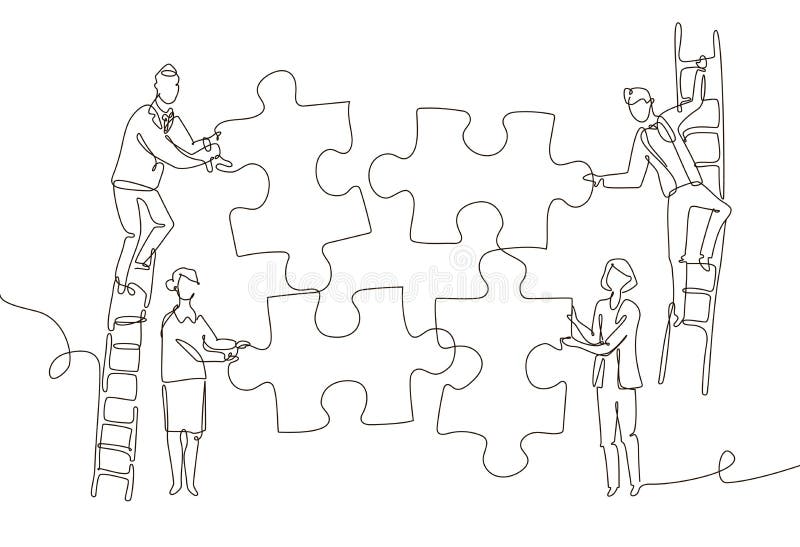 Geschäftsteam, das ein Puzzlespiel - eine Linie Designartillustration tut vektor abbildung Geschäftsteam, das ein Puzzlespiel - eine Linie Designartillustration tut vektor abbildung