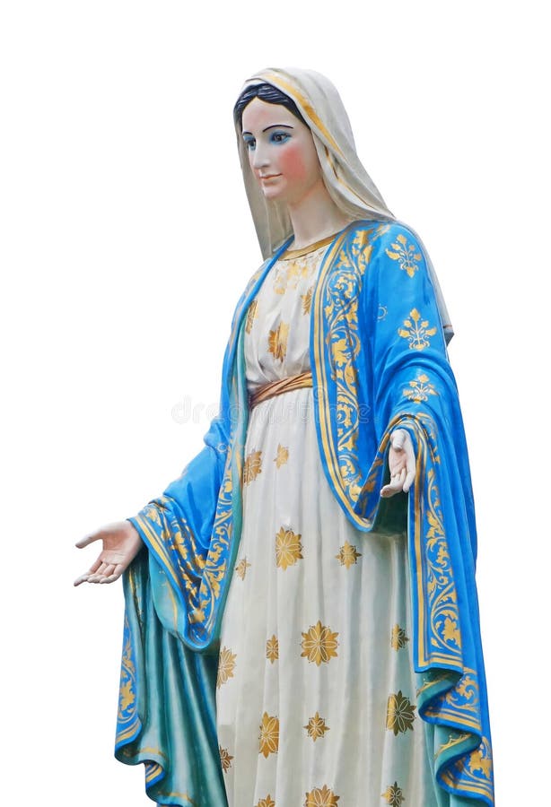 Gesegnete Jungfrau- Mariastatue lokalisiert auf weißem Hintergrund