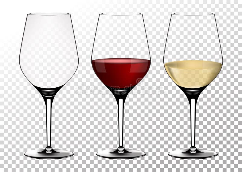 Gesetzte transparente Vektorweingläser leeren sich, mit weißem und Rotwein Vektor-Illustration in der photorealistic Art stock abbildung Gesetzte transparente Vektorweingläser leeren sich, mit weißem und Rotwein Vektor-Illustration in der photorealistic Art stock abbildung