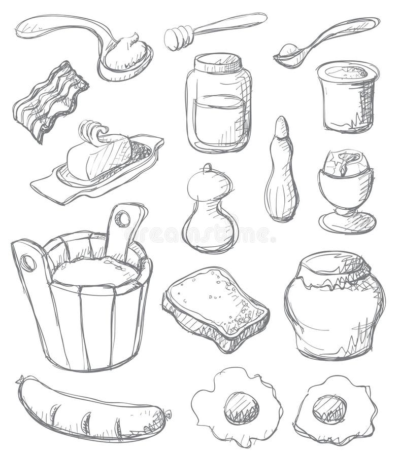 Sketch style breakfast set. Each object in separated layers. Vector illustration. Sketch style breakfast set. Each object in separated layers. Vector illustration.