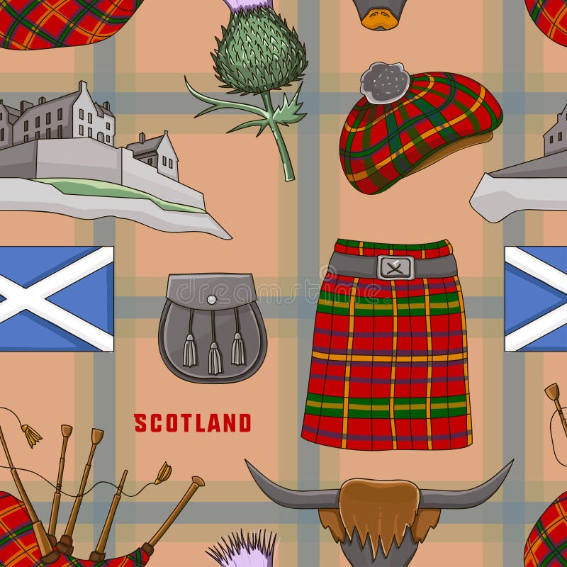 Gesetztes Ikonenmuster Schottland-Landes stock abbildung Gesetztes Ikonenmuster Schottland-Landes stock abbildung