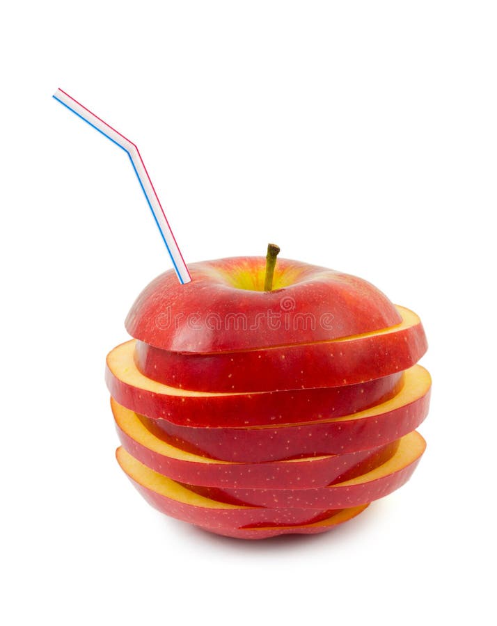 Gesneden appelen en stro stock fotografie