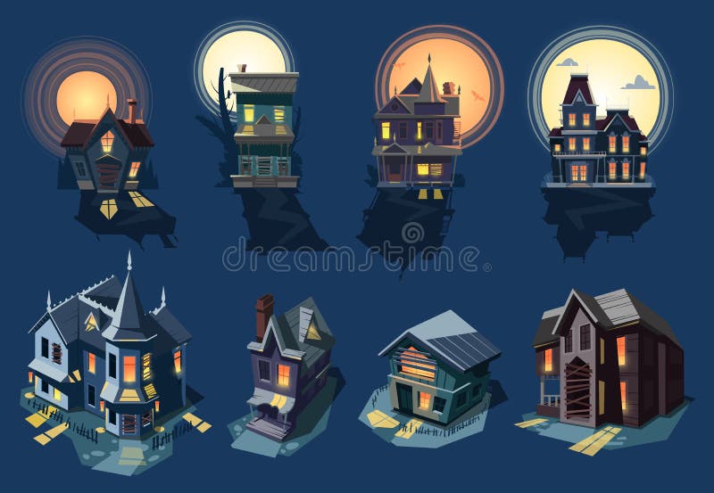 Gespenstischer Hausvektor frequentierte Schloss mit dunklem furchtsamem Horroralptraum auf Halloween-Mondscheingeheimnisillustrat stock abbildung Gespenstischer Hausvektor frequentierte Schloss mit dunklem furchtsamem Horroralptraum auf Halloween-Mondscheingeheimnisillustrat stock abbildung