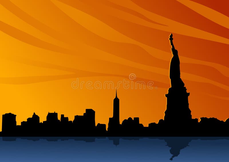 Gestalten Sie mit typischem New- Yorkskylineschattenbild mit Freiheitsstatuen landschaftlich stock abbildung Gestalten Sie mit typischem New- Yorkskylineschattenbild mit Freiheitsstatuen landschaftlich stock abbildung