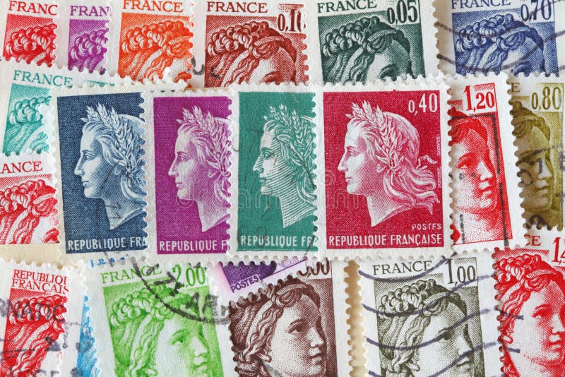 Colorful stamped old French stamps. Colorful stamped old French stamps
