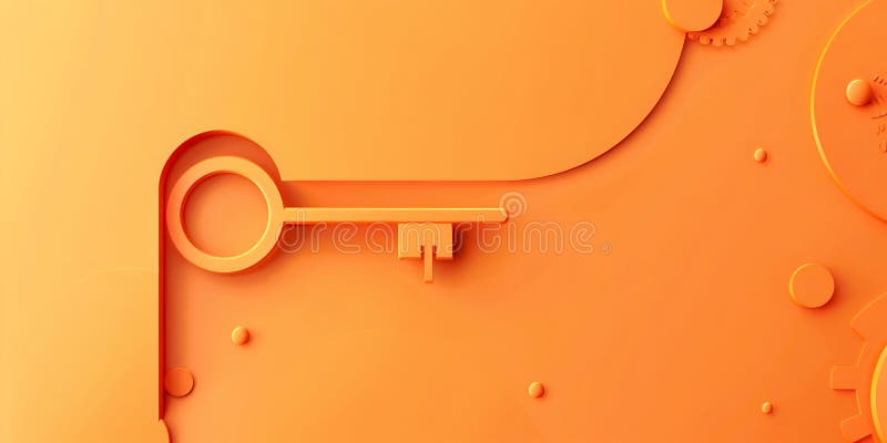 Stylized key on orange background, created by artificial intelligence AI generated. Stylized key on orange background, created by artificial intelligence AI generated