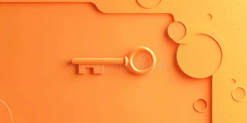 Stylized key on orange background, created by artificial intelligence AI generated. Stylized key on orange background, created by artificial intelligence AI generated