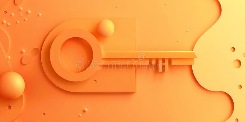 Stylized key on orange background, created by artificial intelligence AI generated. Stylized key on orange background, created by artificial intelligence AI generated