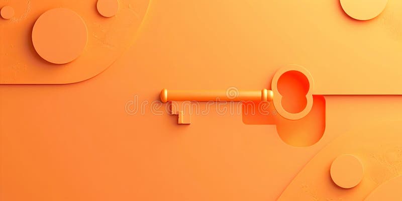 Stylized key on orange background, created by artificial intelligence AI generated. Stylized key on orange background, created by artificial intelligence AI generated