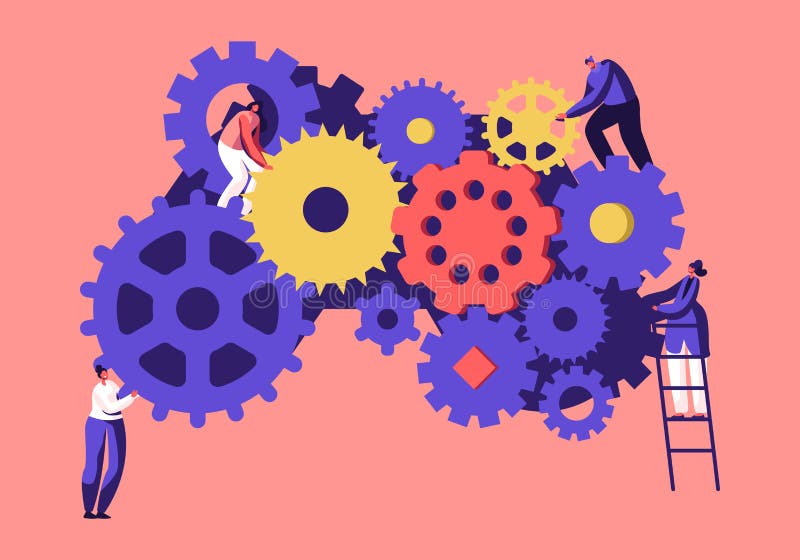 Gestion du temps, Team Working Concept Hommes minuscules et femmes d'hommes d'affaires produisant des idées tenant les vitesses e illustration de vecteur Gestion du temps, Team Working Concept Hommes minuscules et femmes d'hommes d'affaires produisant des idées tenant les vitesses e illustration de vecteur