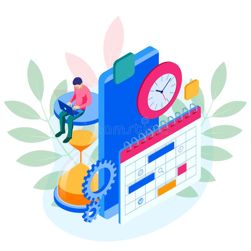 Gestion hebdomadaire en ligne isométrique d'organisation de planificateur de programme et de calendrier sur le smartphone Déroule illustration stock Gestion hebdomadaire en ligne isométrique d'organisation de planificateur de programme et de calendrier sur le smartphone Déroule illustration stock