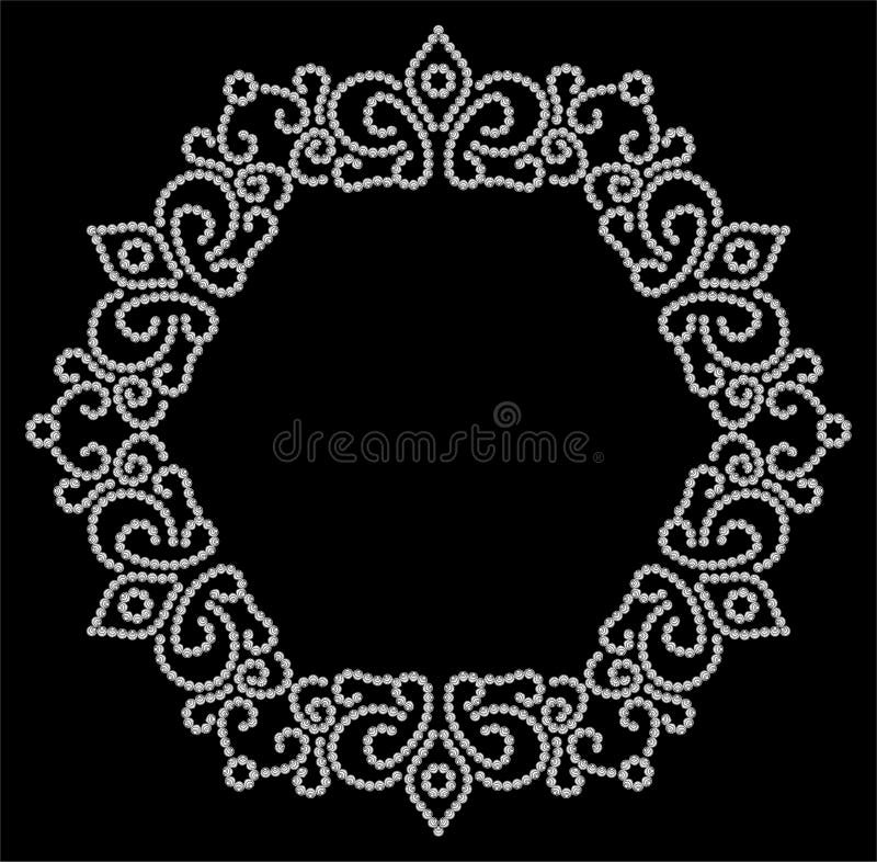 Jewelry frame vignette isolated on black, dotted decorative element for design. Jewelry frame vignette isolated on black, dotted decorative element for design