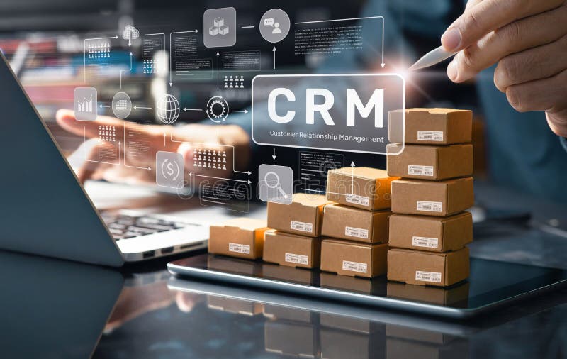 Gestión de las relaciones con los clientes CRMSupply análisis de la cadena y el negocioAutomatización de las operaciones de Ecomme imagen de archivo libre de regalías