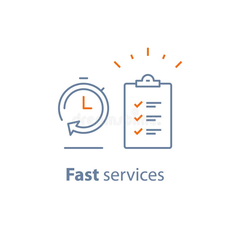 Fast service, simple solution, project management, improvement checklist, survey clipboard, enrollment concept, opinion poll, terms and conditions, time period, vector thin line icon. Fast service, simple solution, project management, improvement checklist, survey clipboard, enrollment concept, opinion poll, terms and conditions, time period, vector thin line icon