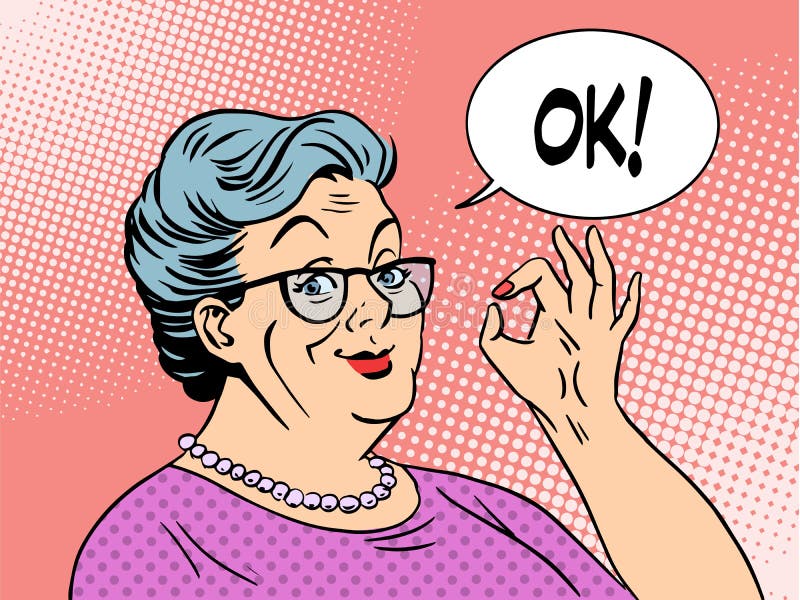 Gesto da aprovação da avó da mulher adulta ilustração stock Gesto da aprovação da avó da mulher adulta ilustração stock